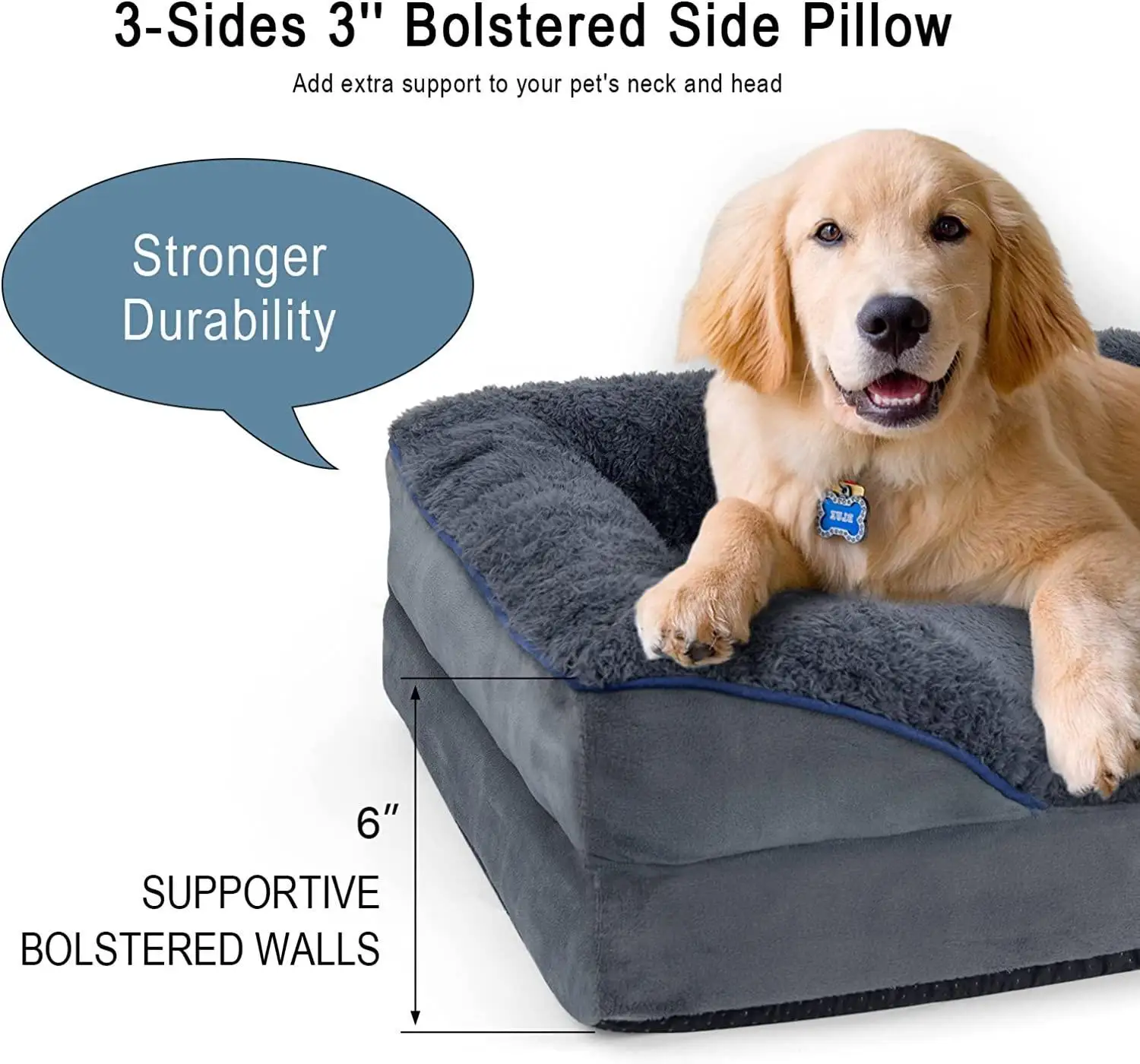 ZYZPET Dog Bed, Dog Beds for Small Dogs and Cats, Bolster Dog Sofa with Removable Washable Cover Egg Foam