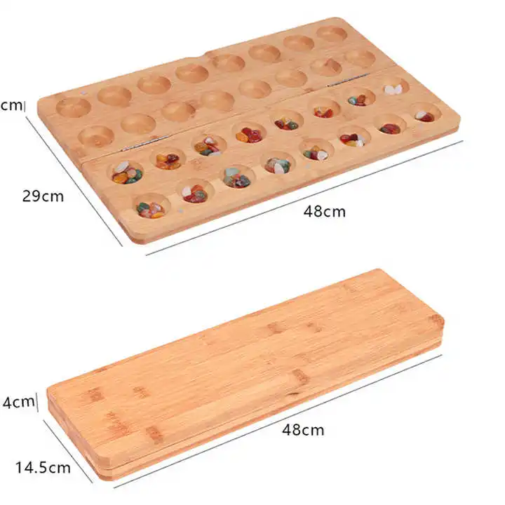 2024 Manufacturer Direct Sale Wooden Mancala Family Board Game Toys Children Adult Strategic Puzzle Glass Gem Chess Games Plate