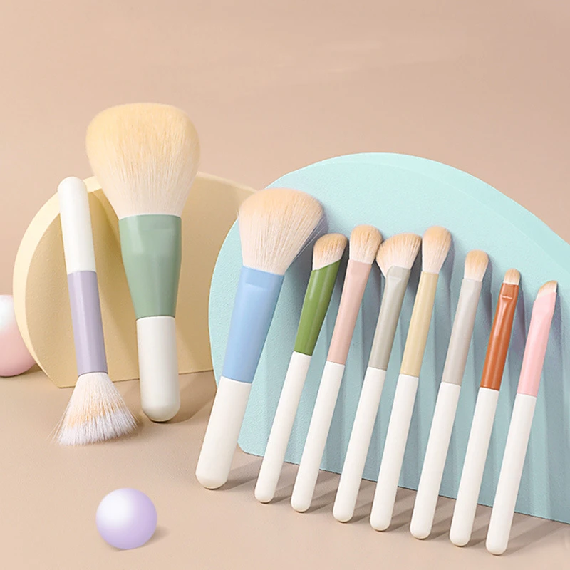 10PCS Mini Make Up Brushes Set Travel Private Label Fluffy Colorful Makeup Brushes Kit Logo Cosmetics Tools