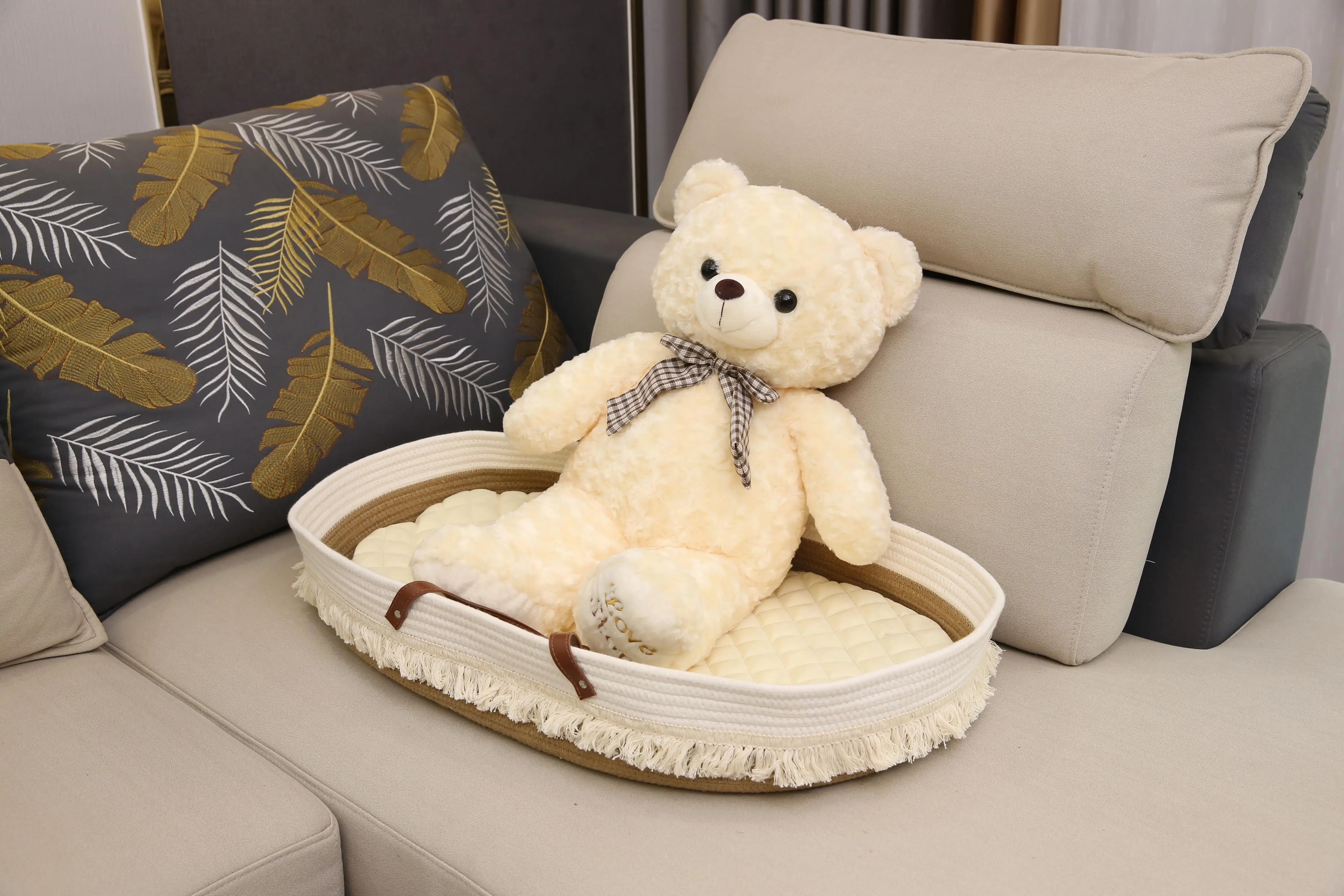 Organic Cotton Rope Moses Basket With Luxury Thick Soft Waterproof Baby Basket Cribs