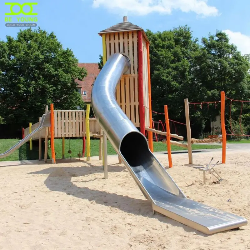 Fiberglass Swimming Pool Slide For Home Kid Wooded Playground With Outdoor Slides Children Garden One Tower Double Stair