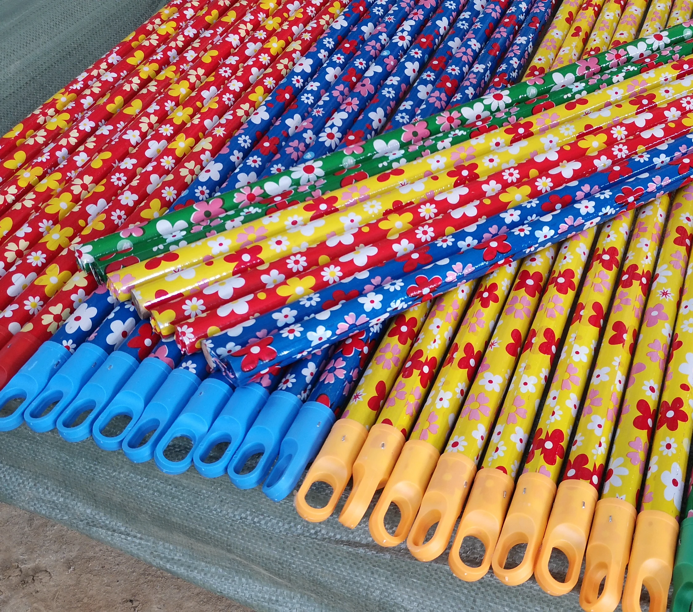 Eucalyptus Wood Home broom Bristle flower design wooden stick cleaning floor