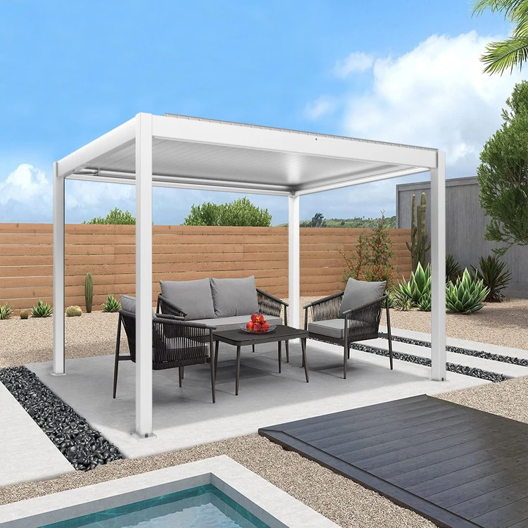 Factory Curved Gazebos Pergola Bioclimate Retractil Roof Aluminium Frame Awning Sun Shade Free Standing Pergola