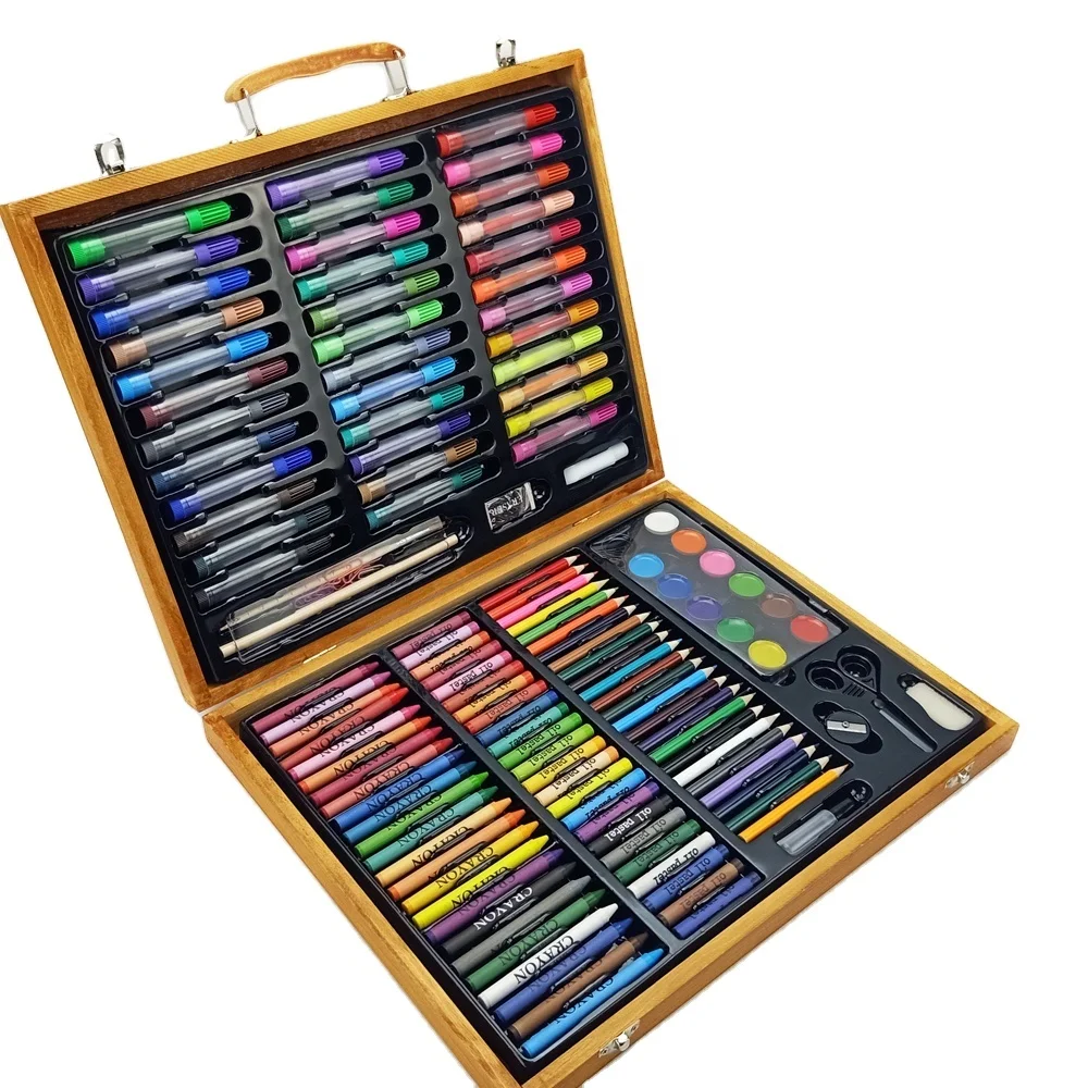  По индивидуальному заказу 150 шт. деревянная коробка подарка карандаш crayon акварель кисти дети живопись подарочные канцелярские принадлежности рисунок