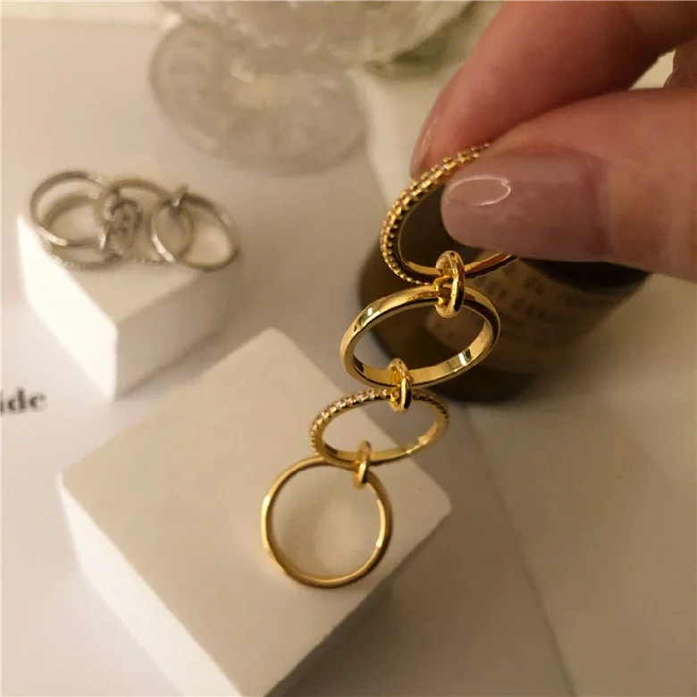 Linked Circle Rings Set Filled Ring for Women Luxury Fashion Jewelry Gold Cubic Zirconia Geometric Hot Selling 4 Pcs