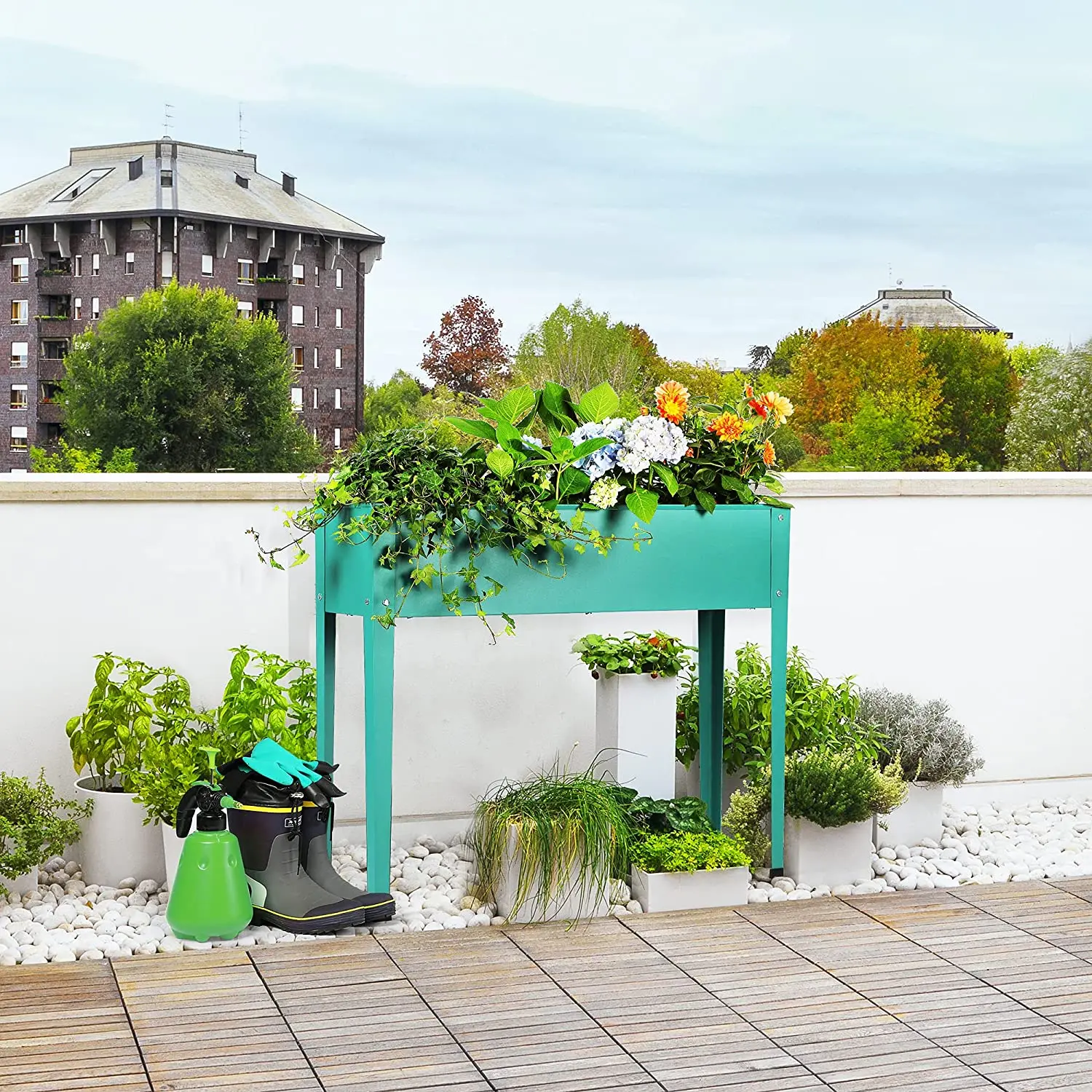 New style Raised Garden Bed with Legs Patio Elevated Planter Box for Flower Herb Vegetable Fruits(Green)