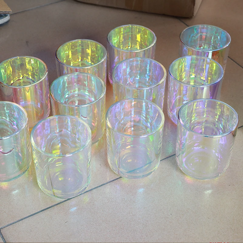 16oz big Round Bottom Rainbow Candle Container Iridescent Colored Glass Candle Jars