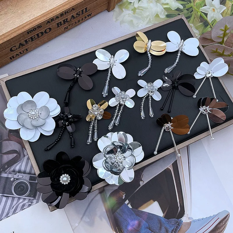 2025 Trending Handmade Sequin Beading Crystal Appliques DIY 3D Tassel Customized Embroidery Flower Patches for Clothes Garment