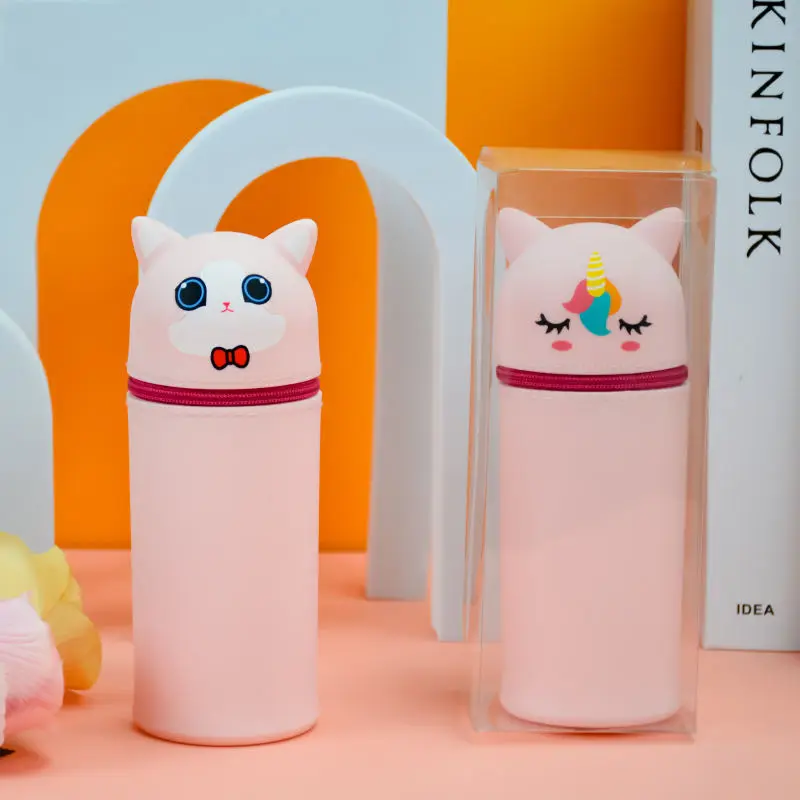 Cartoon Silicone Pencil Case with Large Capacity ,Stand-Up Pen Holder for Students and Kids