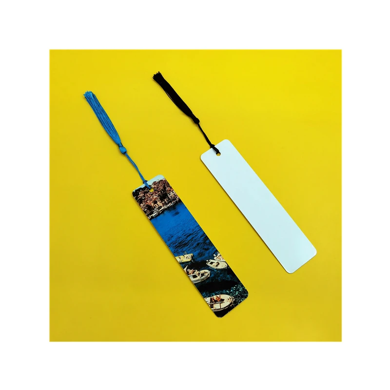 Manufacture Aluminum Sublimation Blank Bookmark Double Sides Metal Blank Bookmarks with Hole and Tassels