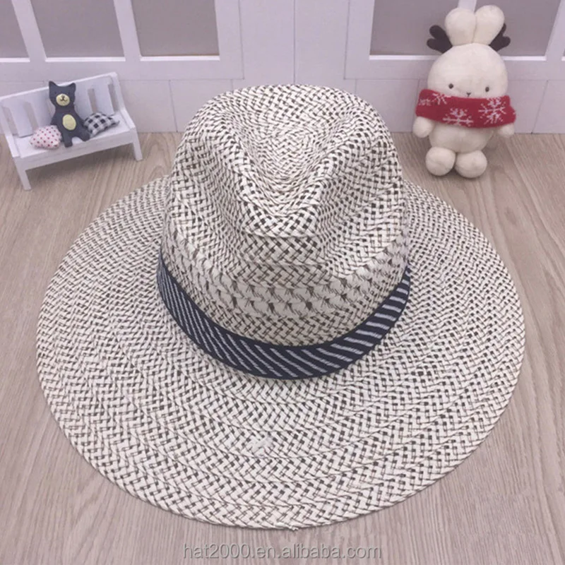Custom fashion summer floppy foldable gambler hat unisex white straw fedora hat