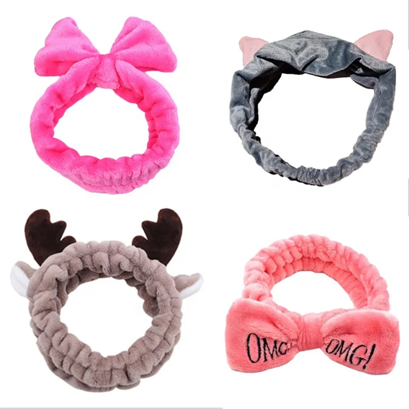 2022 New Arrival Fashion OMG Flannel Headband Women Elasticity Bow Knot Hair Hoop Face Wash Makeup Girls Hairband