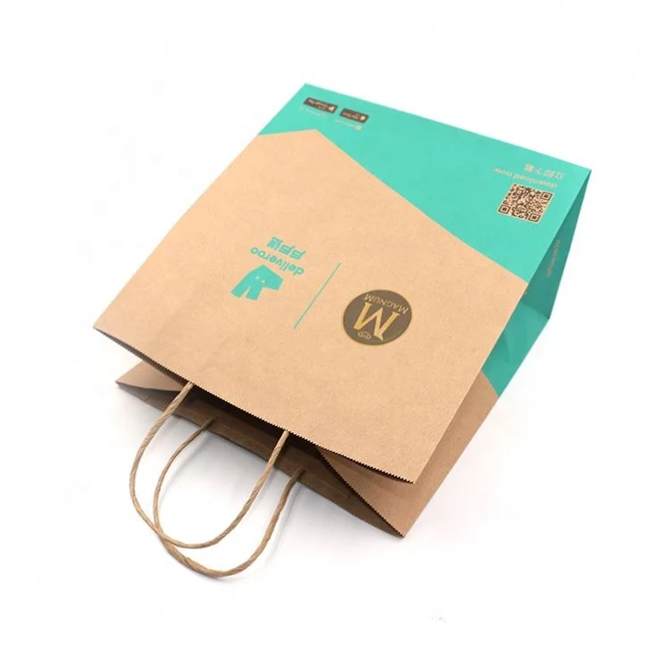Wholesale recycled craft/kraft grocery take away packaging custom restaurant paper bag for food delivery