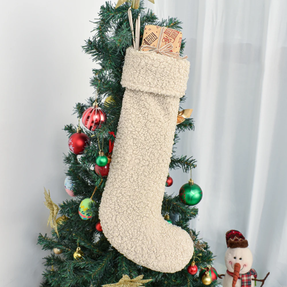 High Quality Blank Santa Sack with Matching Stocking Personalized Boucle Christmas Santa Sack With Pom Pom