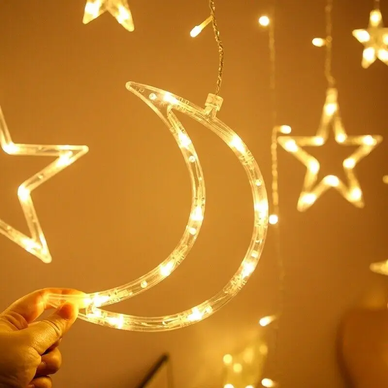 Moon Star Curtain Window Wedding Decorate String Lights Eid Mubarak Ramadan Diwali Holiday Lighting Twinkle Copper NEW YEAR Lamp