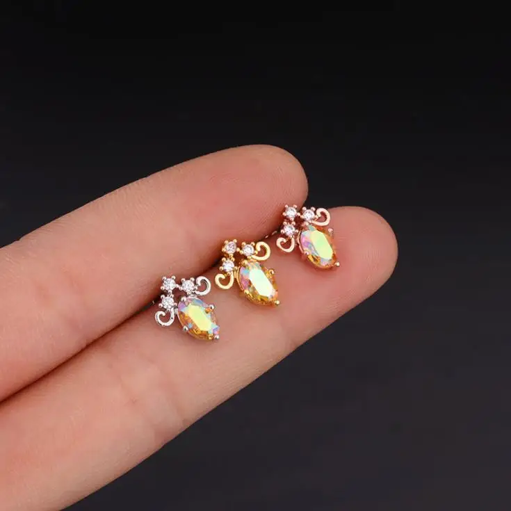 Chinese manufacturer trendy colorful customized cubic zircon sleeper earring cartilage