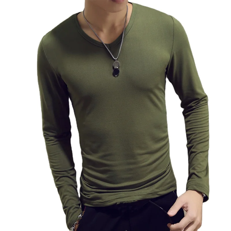 bulk slim fitted  high quality plain t-shirt print your own logo brown long sleeve t shirt mens undershirts round_neck_t-shirt