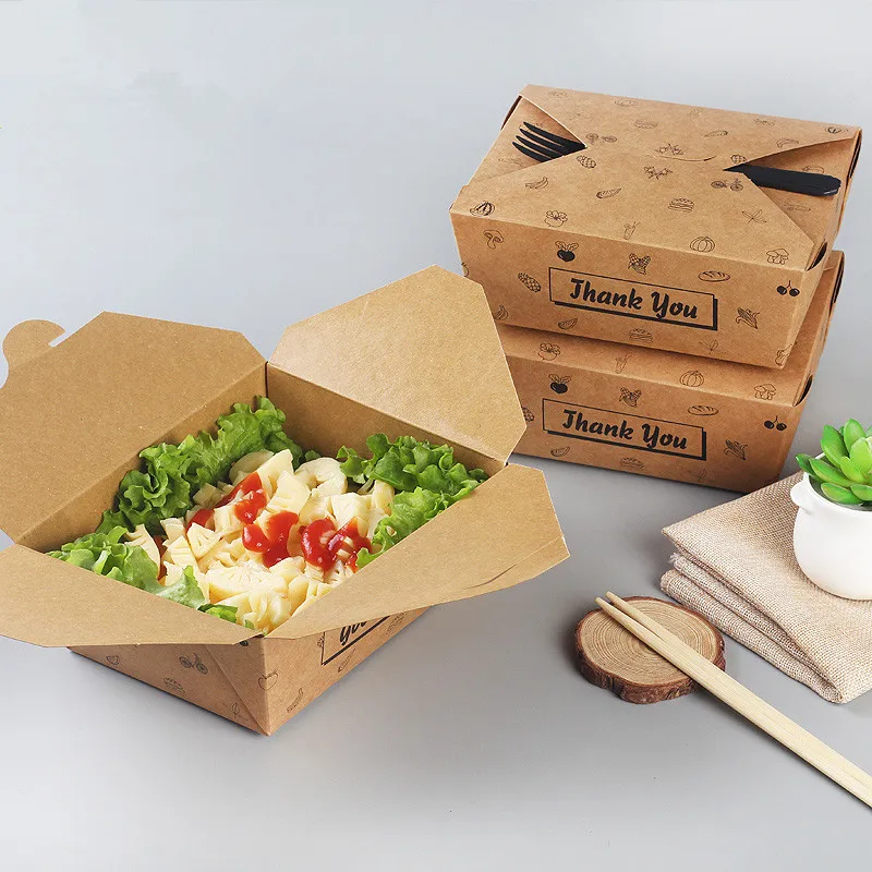 Fried Chicken Pasta Snack Food Containers Bbq Picnic Kitchen Accessories Takeaway Packaging Box Kraft Paper Disposable Accept