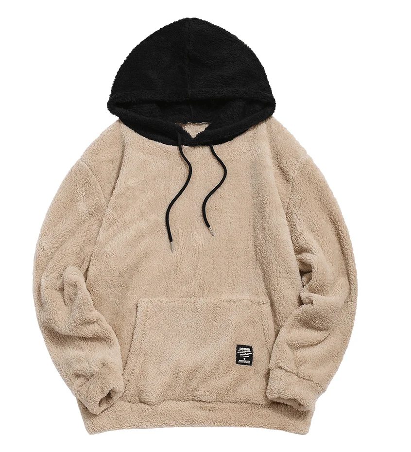 Fluffy Oversized Hoodie unisex Men Polar Fleece Warm Hoodies with contrast color