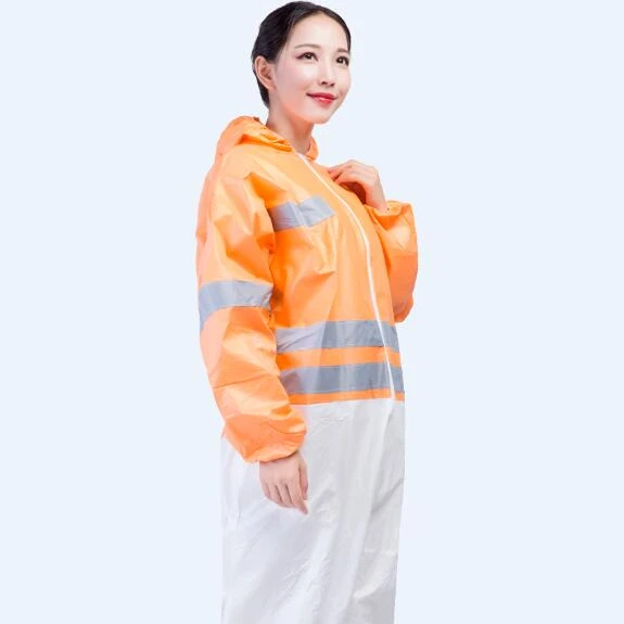 Reflective Isolation Suits Non Woven Orange Microporous Disposable Coverall Overall