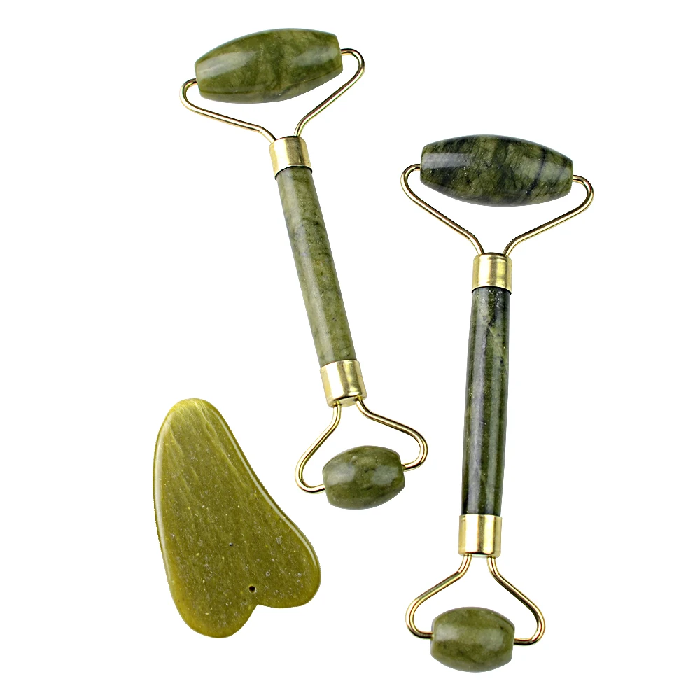 slimming face massage tool natural xiuyan jade green stone facial massage roller jade roller sets with guasha stone