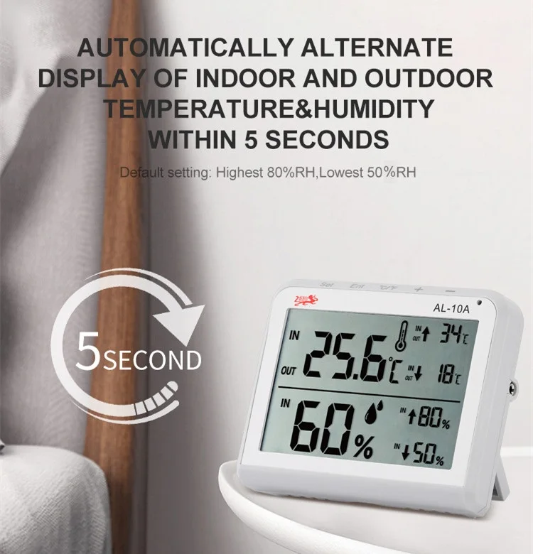 Home Dual Mode Indoor/Outdoor Digital Thermometer High Accuracy Hygrometer For Baby Room With LCD Display & Value Alarm Function