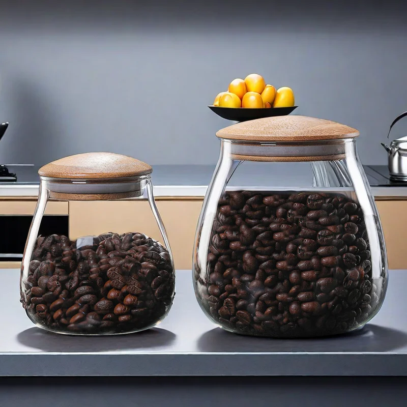 Eco-friendly Handmade Mushroom Shape Cute Airtight Glass Jar With Bamboo Lid For Food Storage Container For Coffee Bean