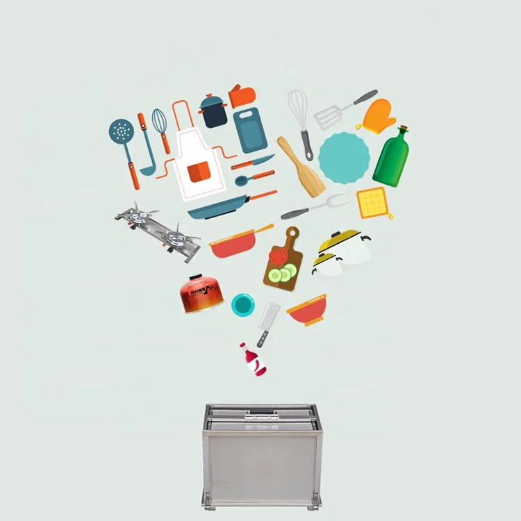 
Newest SUS304 Portable Foldable Storage Box Mobile Kitchen With Double Stove For Outdoor Camping Picnic 