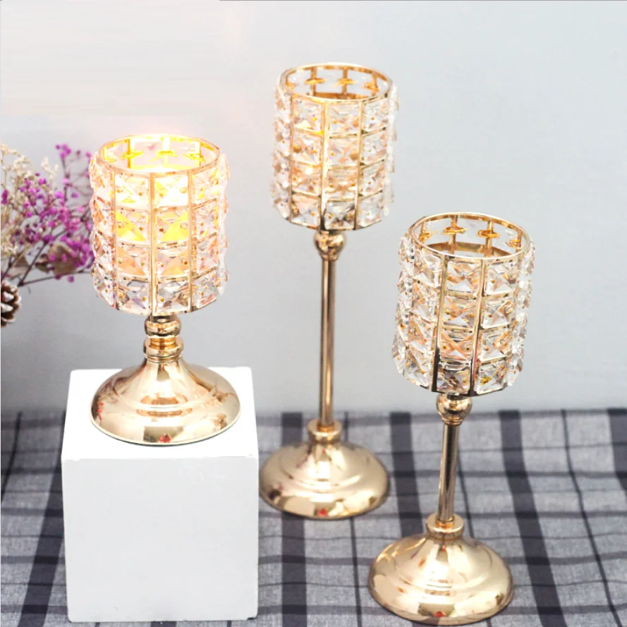 Wholesale Modern Home Decor  Metal Long Stem Blinking Crystals Candle Holder