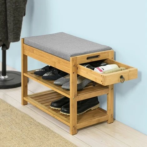Bamboo Shoe Storage Bench Cabinet,Shoe Rack with Seat