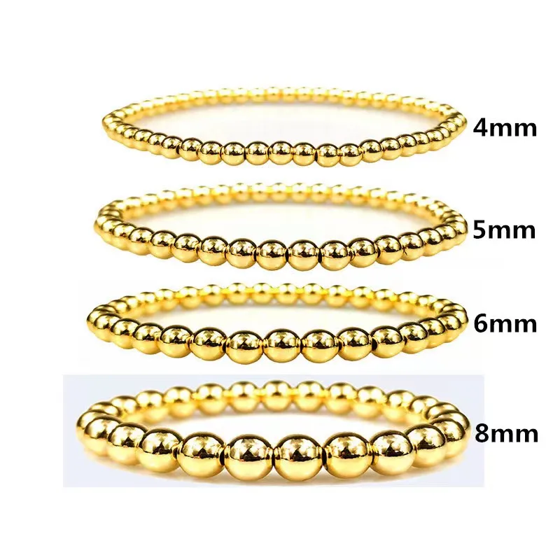 Sini Jewelry 18k Gold Filled Waterproof Tarnish Free 4 5 6 8mm Beads Stacking Bracelets Jewelry