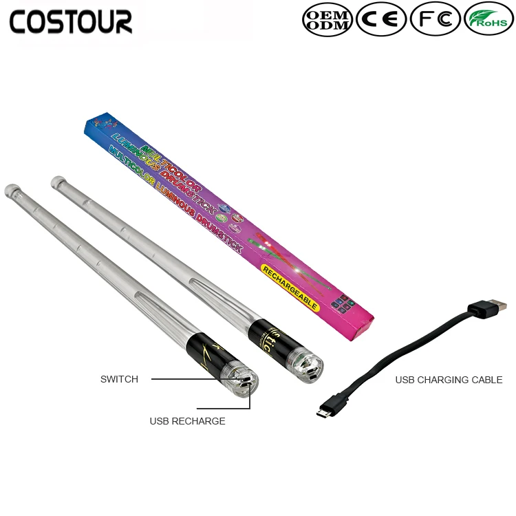 Wholesale OEM Acrylic 5a LED Drum Stick With Switch Light Up Bluk Jazz Drum Stick