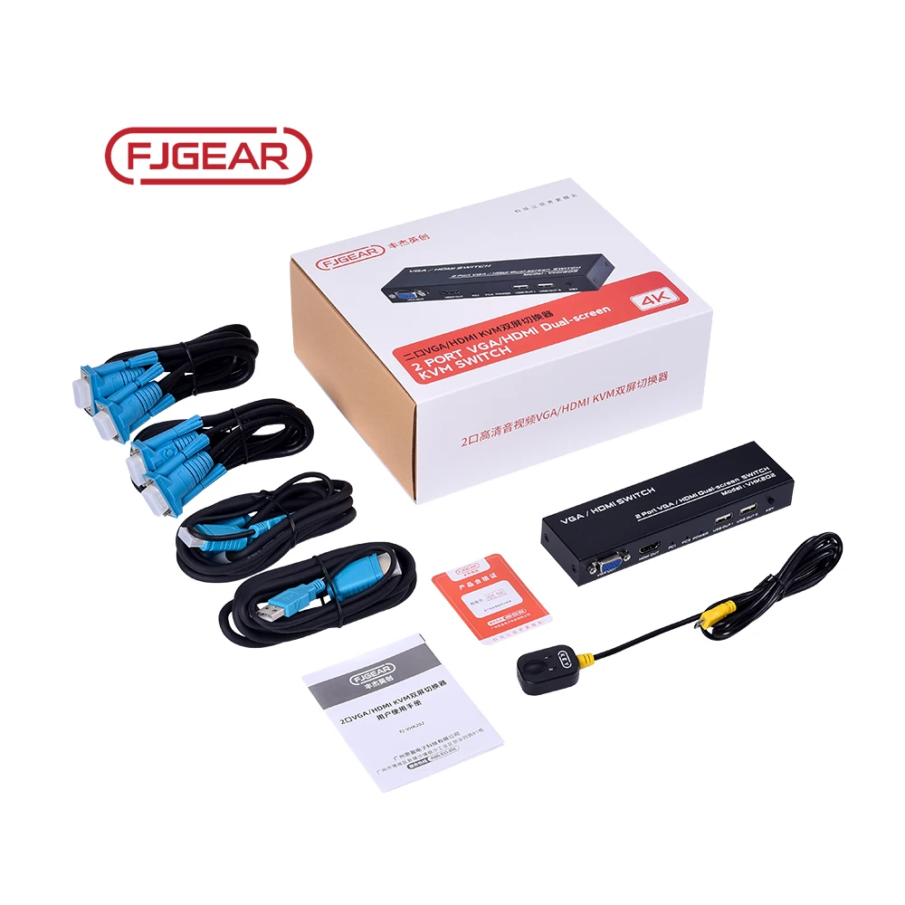 FJ-VHK202 4-Port USB KVM Switch with HDMI Input Monitor KVM Switch