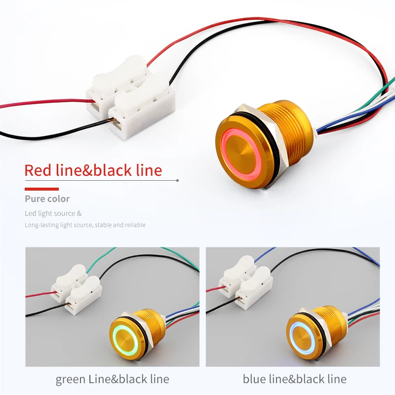 19mm 1NO momentary 12vdc metal waterproof flat head ring illumination push button micro travel switch