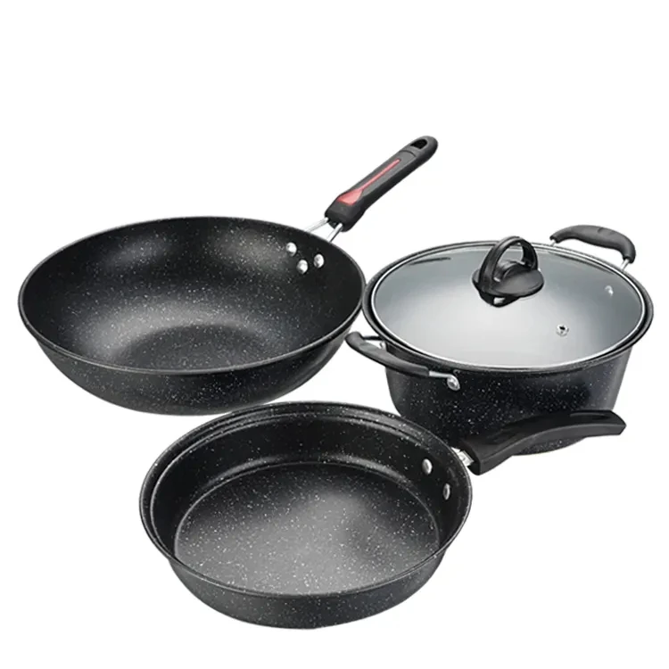 3 Pieces Cookware Pans and Pot, Nonstick Pots and Pans Set, Non Stick Stone Cookware Kitchen Cooking Set
