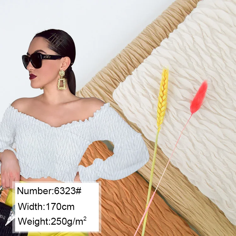 6323 # жаккардовая пузырьковая ткань Асимметричные волнистые модные трикотажные ткани 250 г Тяжелая твист трикотажная ткань