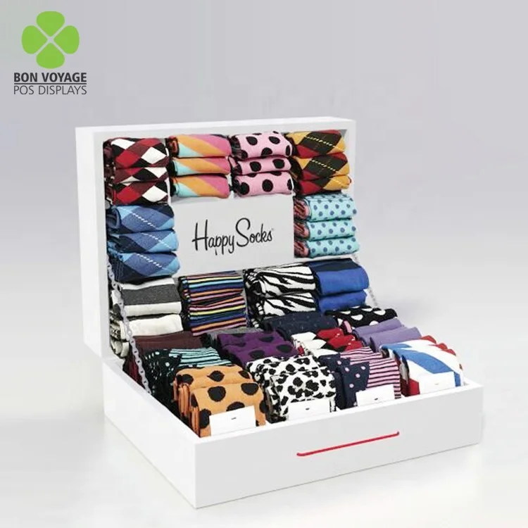 High Quality Double Sided Free Standing Floor Wooden Socks Display Stand Sock Rack
