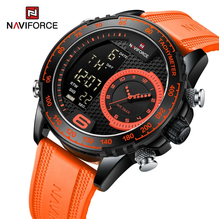 Naviforce NF9199T высокое качество сделать на заказ Мужские часы идеальные ТПУ большие цифры отображение даты спортивные наручные