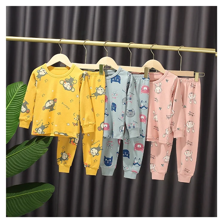 Cotton kids pajamas manufacturer winter kids 100 cotton pyjama set print with animal designs