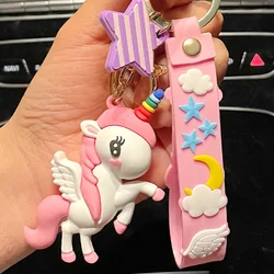 2023 Cheap Price Fashion Promotion 3D Cartoon Unicorn Key Chain Small Cute Key Ring 3D Pony Keychains For Gifts