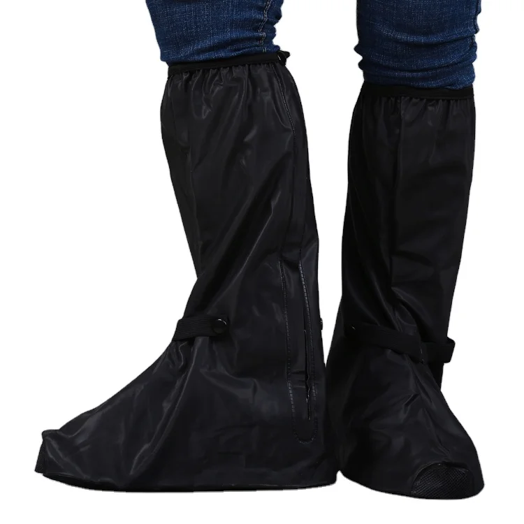 Black Waterproof Men Adjustable Fabric Pvc Motorcycle Rain Boots Cover For Rain with reflector