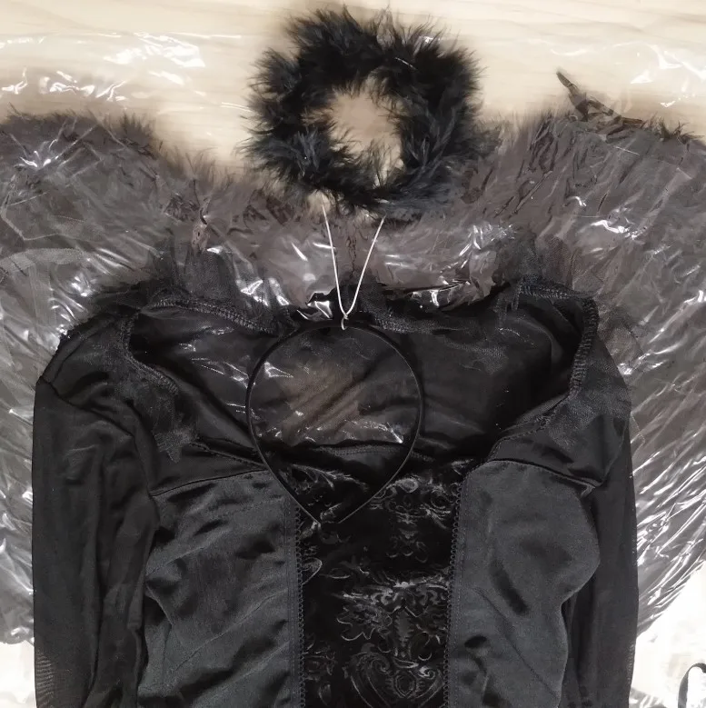 Black Fallen Dark Angel Halloween Woman Fancy Dress Costume with Halo and Wings