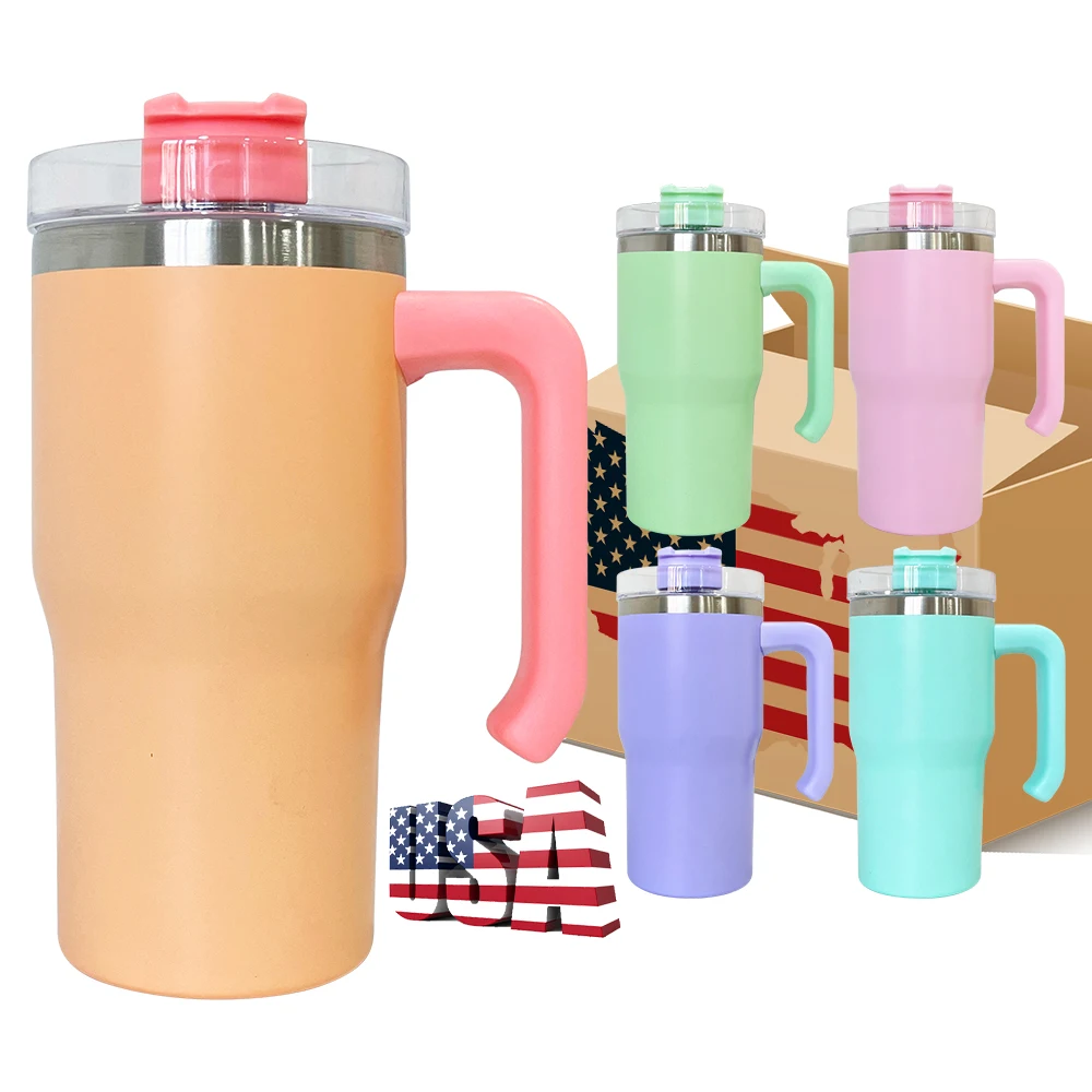 USA warehouse BPA free Stainless Steel Travel Mug Tumbler candy macaron colored 20oz kids travel mugs with handle