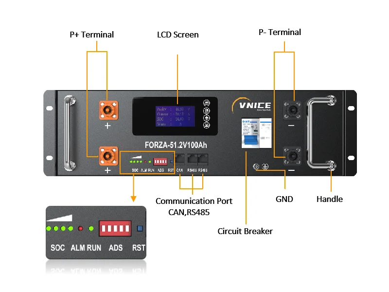 VNICE FORZA-S5 51.2V 100Ah Stackable LifePO4 Battery 5KWH Lithium Battery for Home