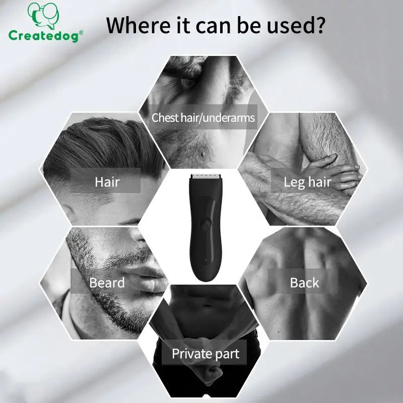 Mens Electric Hair Shaver Cordless Hair Clipper Waterproof Beard Trimer Manscap Groin Body Pubic Adjustable Hair Trimmer
