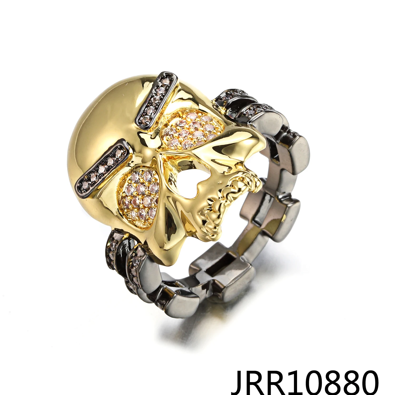 Jasen Skull Head Zircon Ring Halloween Explosion Black Gold Luxury Jewelry Ring for Men