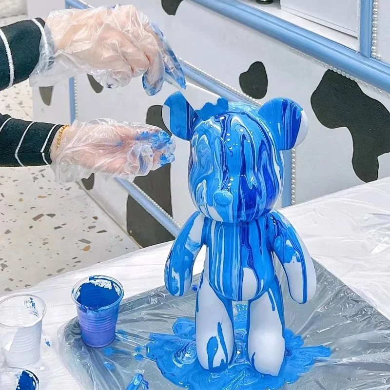 2024 Pouring Paint Fluid Art Set 23 Cm Bear with 3 Colors For Kids Handmade