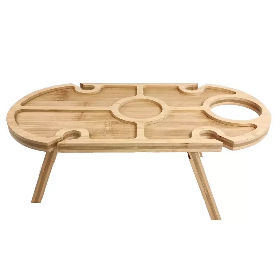 Removeable and Folding Wine And Snack Wine Holder Picnic Table Camping Table with Bottle and Glass Holder