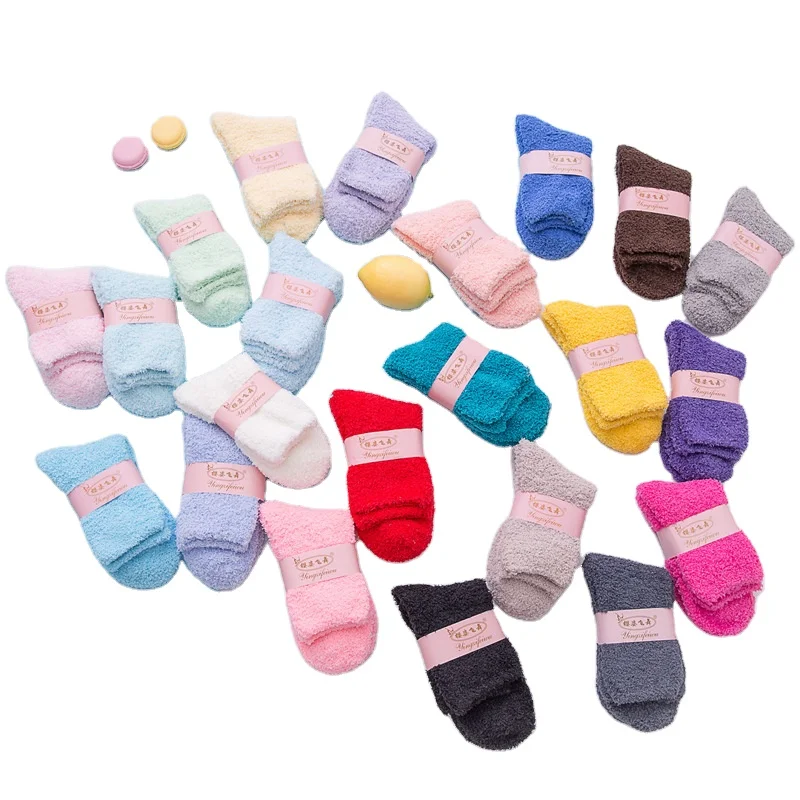 Winter Special Design Custom Logo Socks Candy Colorful Coral Fleece Fuzzy Socks lovely winter socks