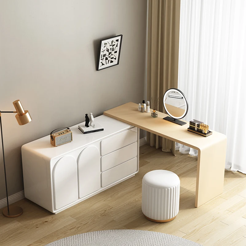Maxky Dresser Organizer All-In-One Luxury Furniture Bedroom Multifunctional Corner Shelf Simple Wabi-Sabi Style Makeup Table